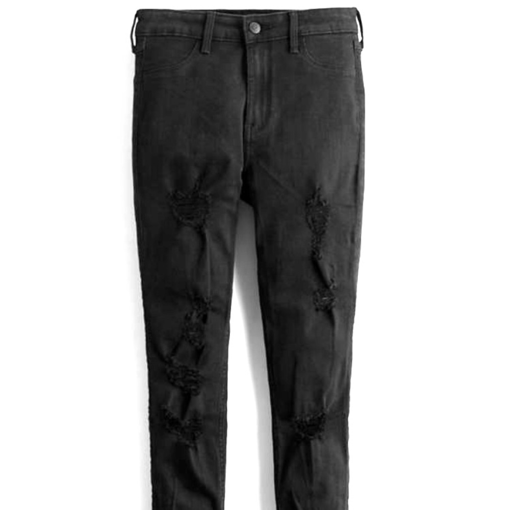 Black hollister crop jeans ripped, gently worn
